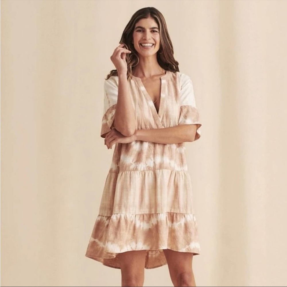 Faherty Women's Tie-Dye Dress in Cream and Tan
